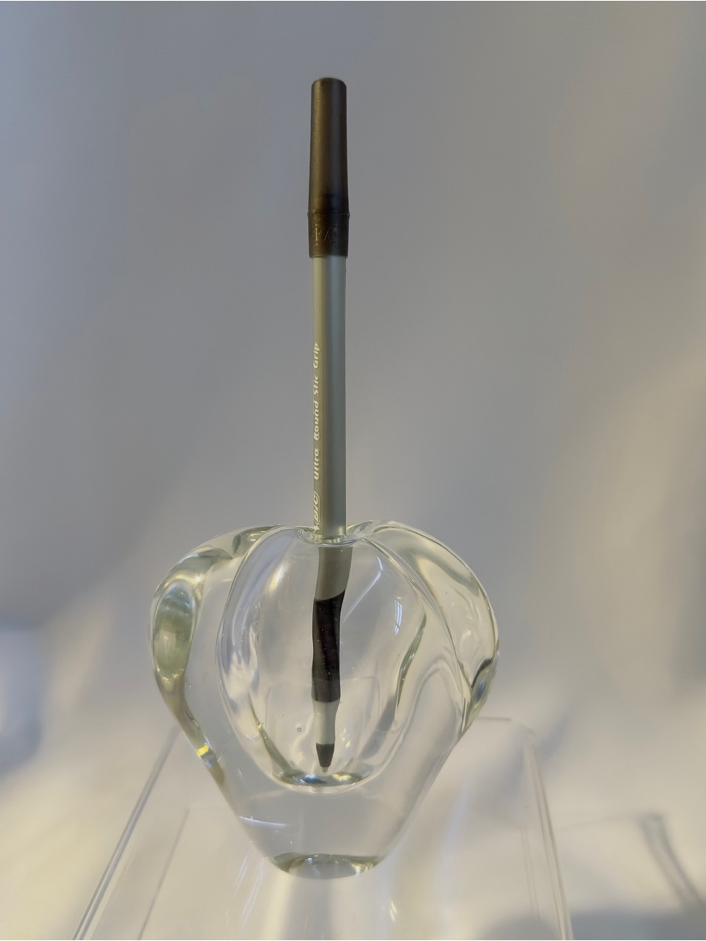 Studio Art Clear Glass Heart Paperweight or Pen Holder Signed 1994 Circular